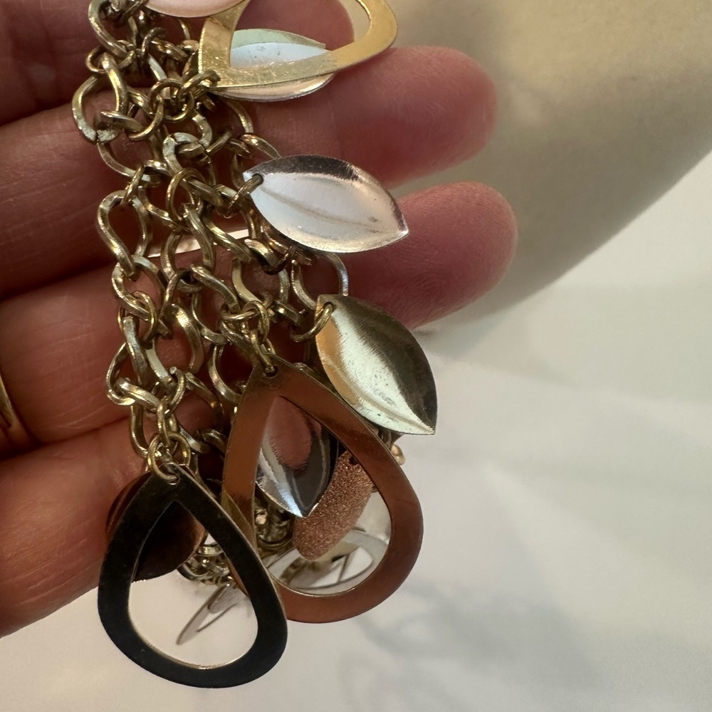 Multi-Tone Shimmer Leaf & Teardrop Metal Light Bib Statement Extender Necklace - Picture 9 of 10